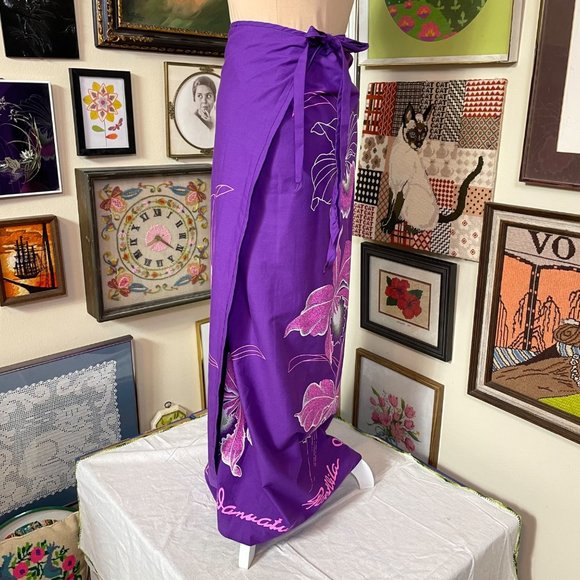 Port Vila Vanuatu Purple and Pink Floral Orchid Print Swim Coverup Sarong OSFM - Picture 2 of 4